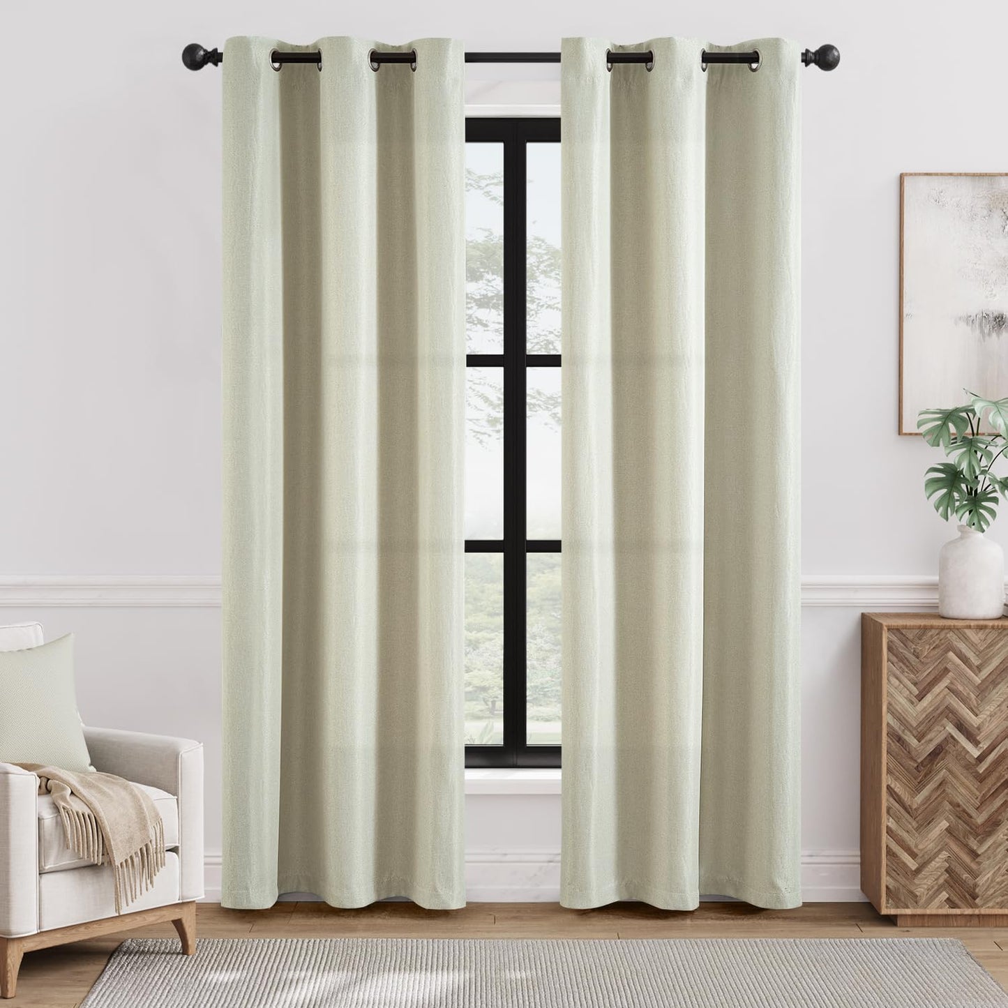 jinchan 70% Blackout Linen Textured Curtain for Living Room Darkening 84 Inch Long Bedroom Curtain Thermal Insulated Curtain Greyish Beige Curtain Grommet Top Window Curtain 1 Panel
