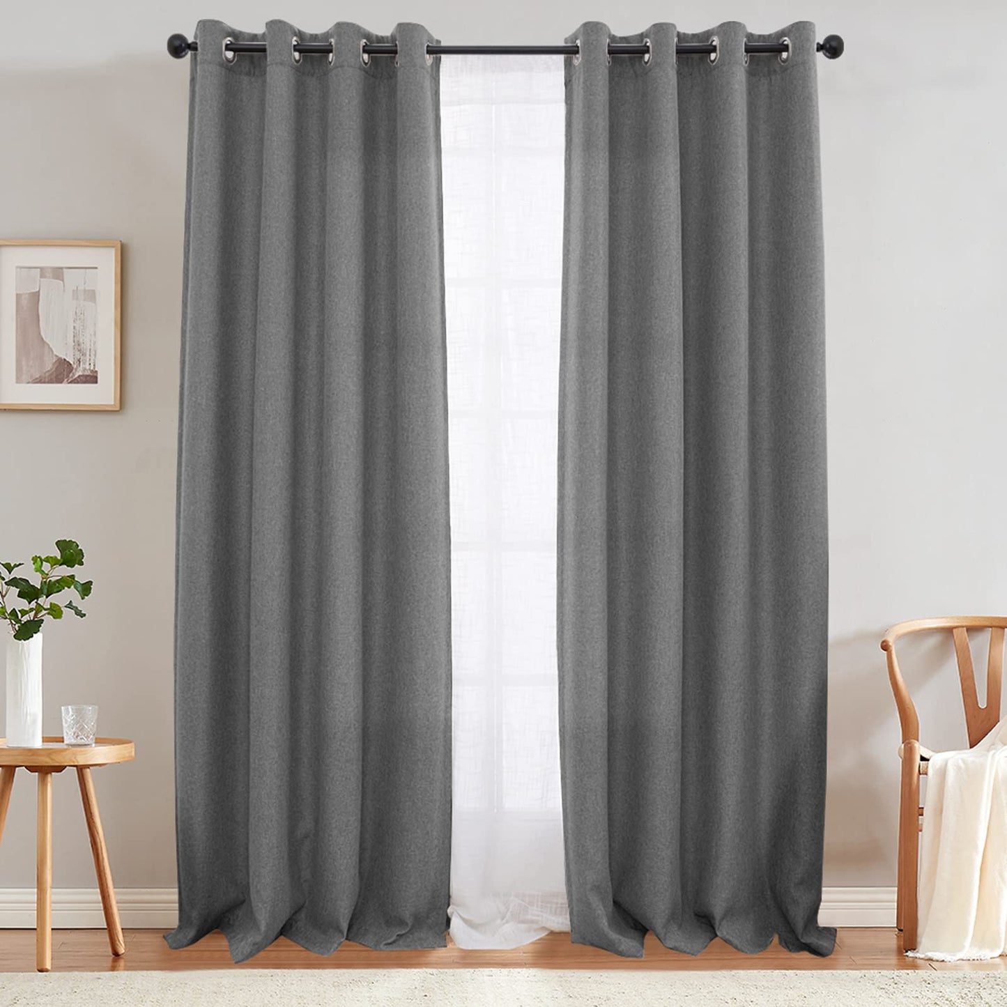 jinchan 70% Blackout Linen Textured Curtain for Living Room Darkening 84 Inch Long Bedroom Curtain Thermal Insulated Curtain Greyish Beige Curtain Grommet Top Window Curtain 1 Panel