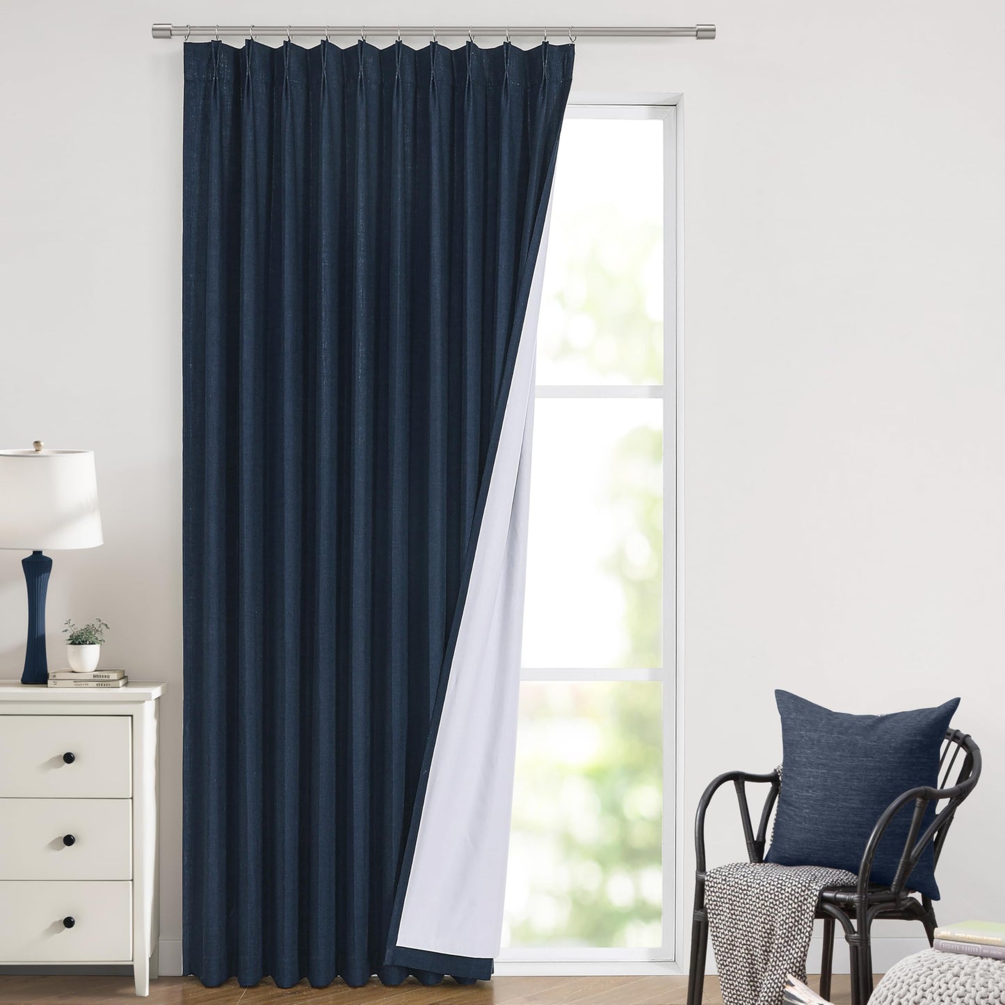 Vision Home Natural Pinch Pleated Full Blackout Curtains Linen Blended Room Darkening Window Curtains 95 inch for Living Room Bedroom Thermal Insulated Pinch Pleat Drapes with Hooks 2 Panel 40"Wx95"L