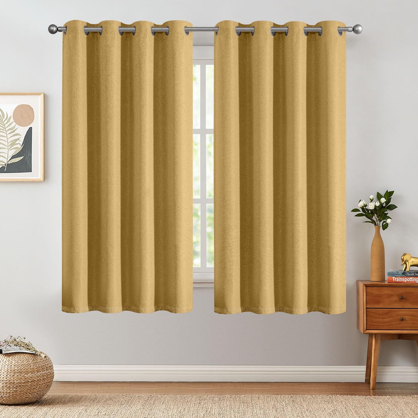 jinchan 70% Blackout Linen Textured Curtain for Living Room Darkening 84 Inch Long Bedroom Curtain Thermal Insulated Curtain Greyish Beige Curtain Grommet Top Window Curtain 1 Panel