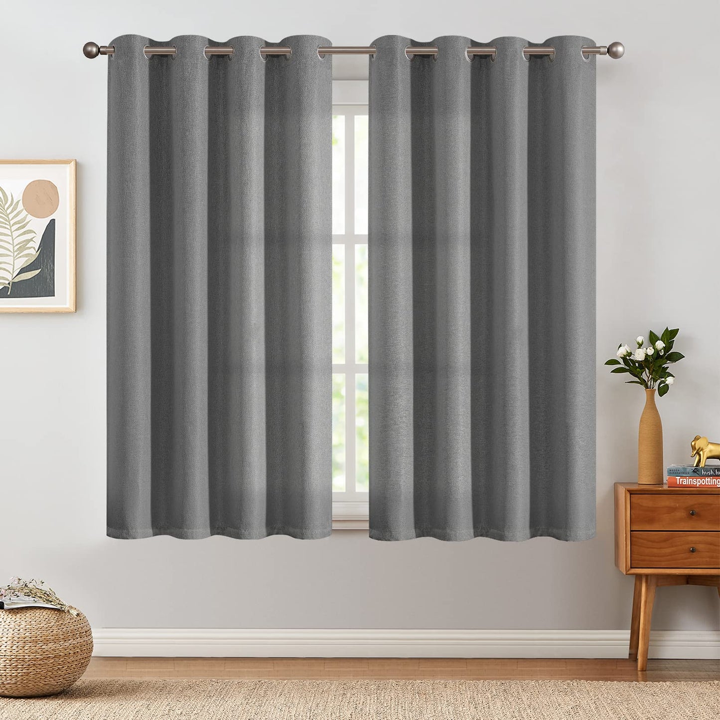 jinchan 70% Blackout Linen Textured Curtain for Living Room Darkening 84 Inch Long Bedroom Curtain Thermal Insulated Curtain Greyish Beige Curtain Grommet Top Window Curtain 1 Panel
