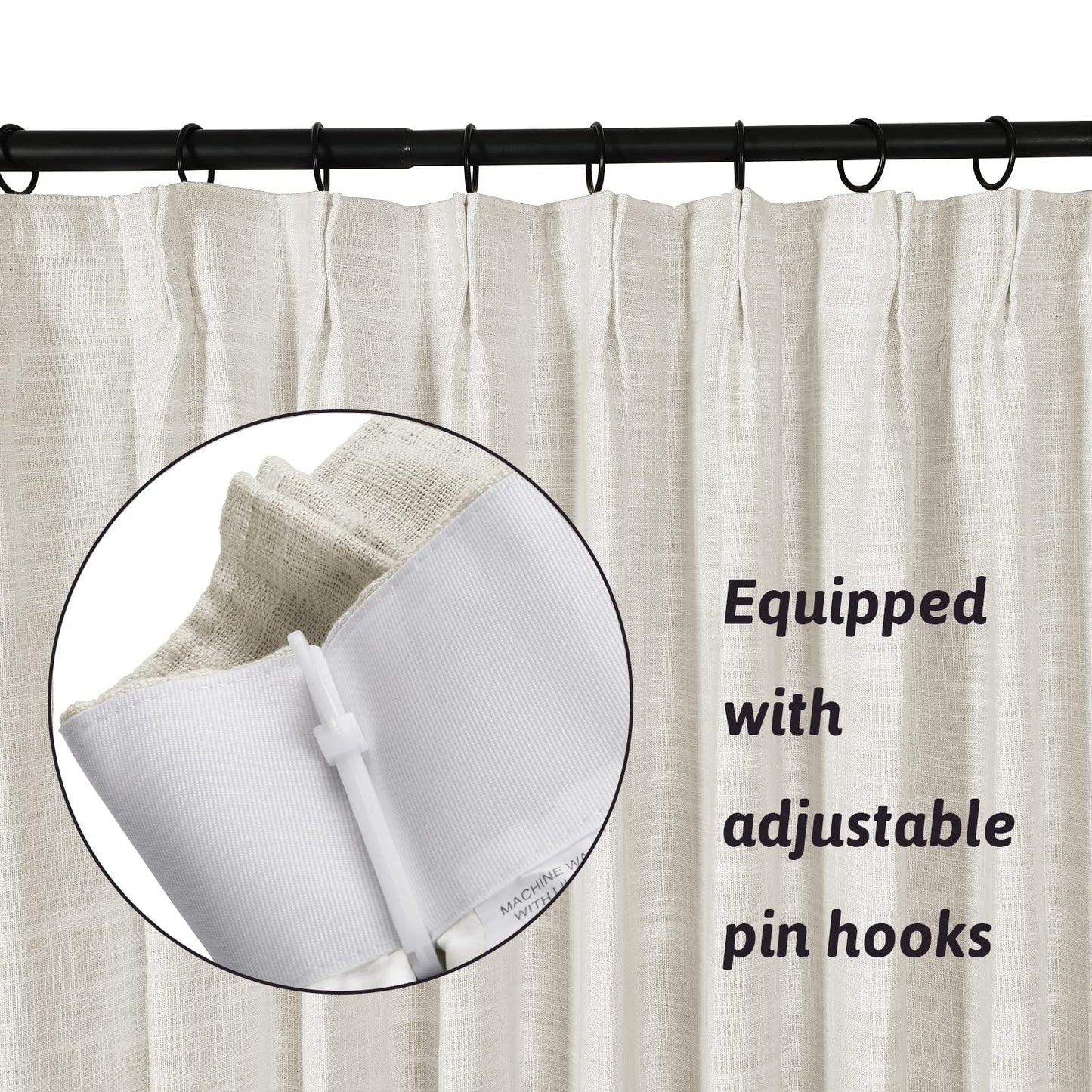 Drapifytex Pinch Pleat Polyester Faux Linen Curtain, 100 Inches Wide by 102 Inches Long, Beige Texture Curtains for Living Room and Bedroom (1 Panel)