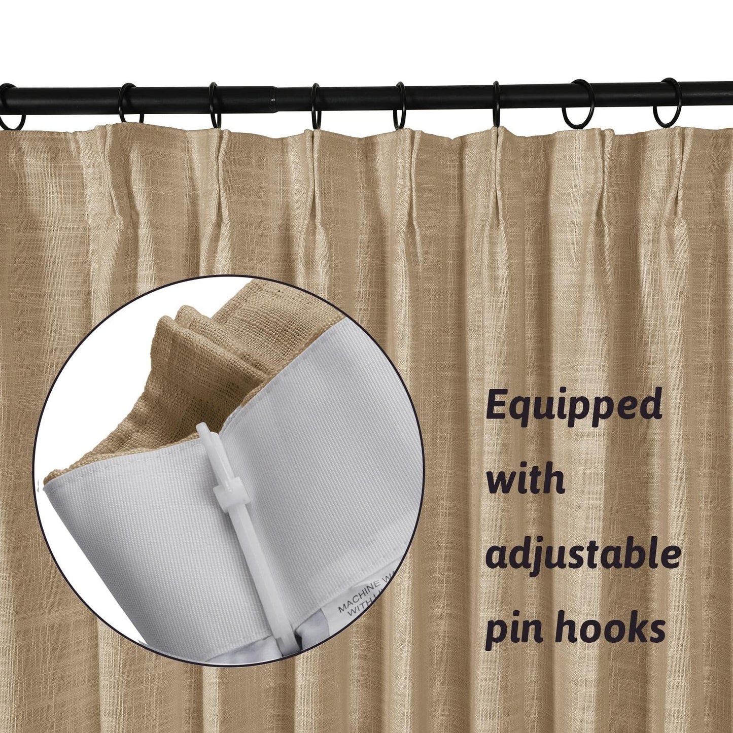 Drapifytex Pinch Pleat Polyester Faux Linen Curtain, 100 Inches Wide by 102 Inches Long, Beige Texture Curtains for Living Room and Bedroom (1 Panel)