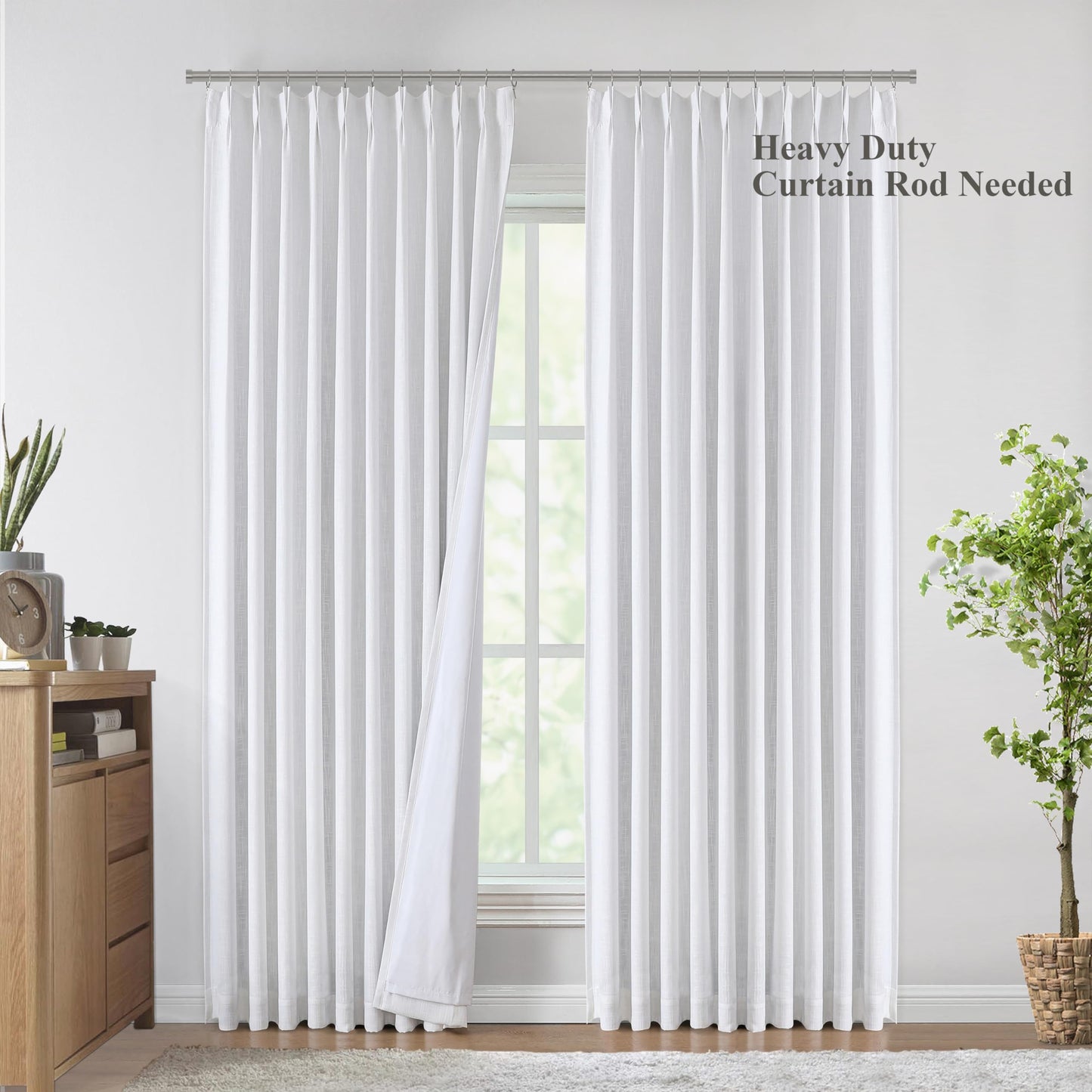 Vision Home Natural Pinch Pleated Full Blackout Curtains Linen Blended Room Darkening Window Curtains 95 inch for Living Room Bedroom Thermal Insulated Pinch Pleat Drapes with Hooks 2 Panel 40"Wx95"L