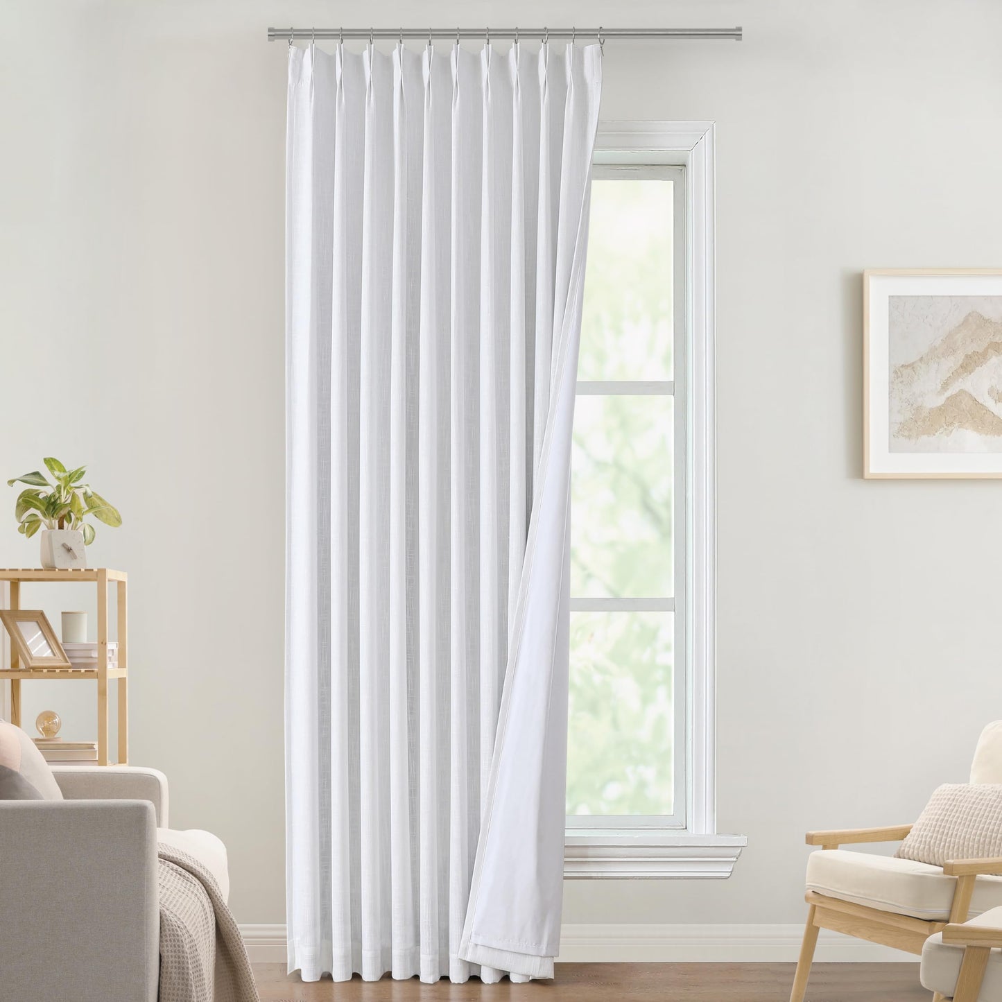 Vision Home Natural Pinch Pleated Full Blackout Curtains Linen Blended Room Darkening Window Curtains 95 inch for Living Room Bedroom Thermal Insulated Pinch Pleat Drapes with Hooks 2 Panel 40"Wx95"L