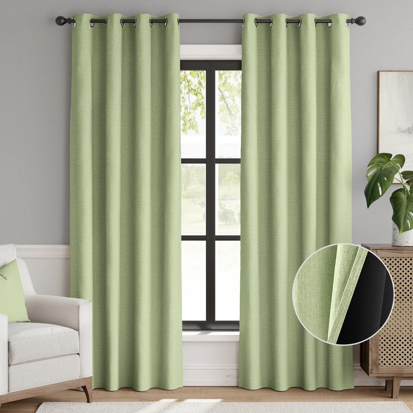 jinchan 70% Blackout Linen Textured Curtain for Living Room Darkening 84 Inch Long Bedroom Curtain Thermal Insulated Curtain Greyish Beige Curtain Grommet Top Window Curtain 1 Panel