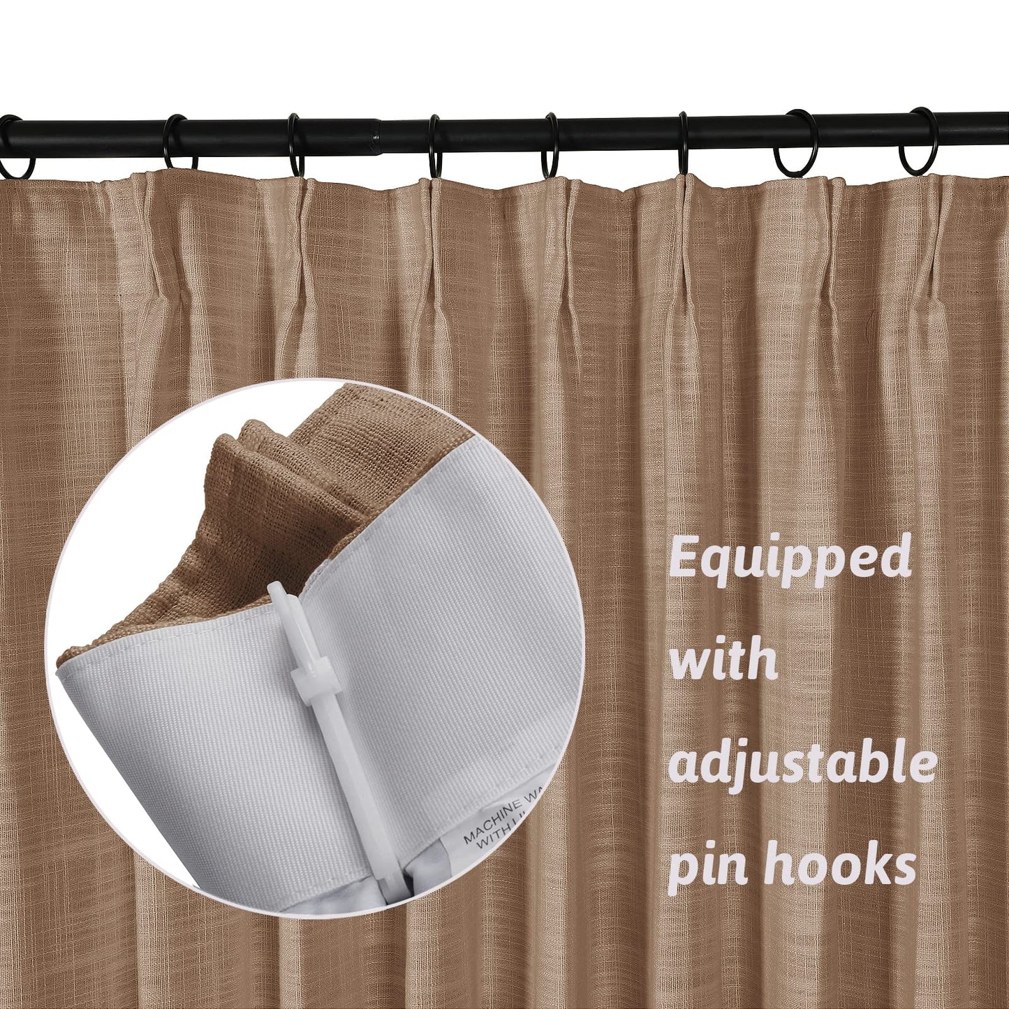 Drapifytex Pinch Pleat Polyester Faux Linen Curtain, 100 Inches Wide by 102 Inches Long, Beige Texture Curtains for Living Room and Bedroom (1 Panel)