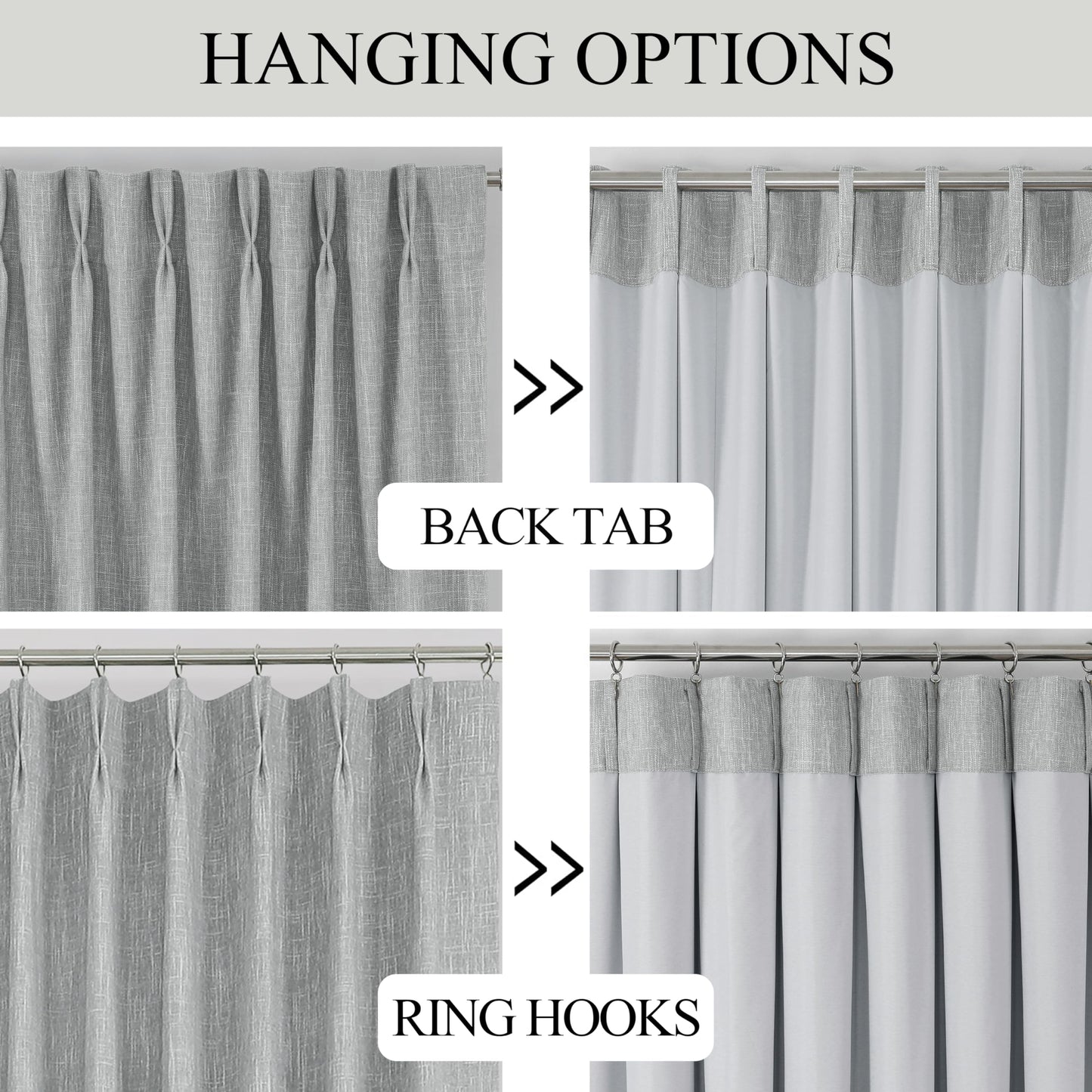 Vision Home Natural Pinch Pleated Full Blackout Curtains Linen Blended Room Darkening Window Curtains 95 inch for Living Room Bedroom Thermal Insulated Pinch Pleat Drapes with Hooks 2 Panel 40"Wx95"L