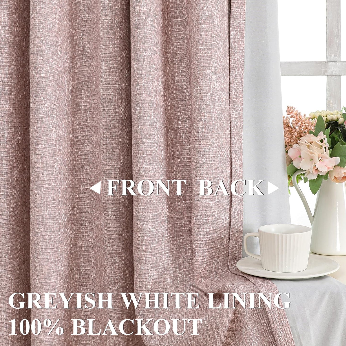 Vision Home Natural Pinch Pleated Full Blackout Curtains Linen Blended Room Darkening Window Curtains 95 inch for Living Room Bedroom Thermal Insulated Pinch Pleat Drapes with Hooks 2 Panel 40"Wx95"L
